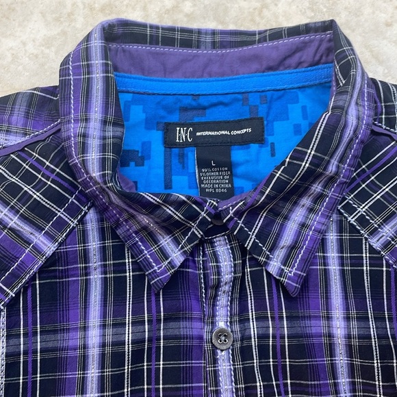 INC International Concepts Purple Plaid Western Shirt Men’s Large Long Sleeve - Picture 12 of 14